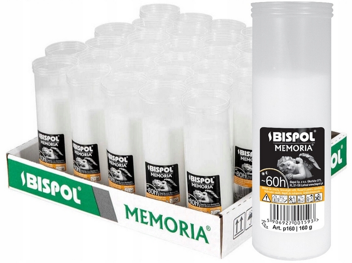 Parafínové náplne Bispol Memoria p160 do lúčnych sviec, 60 hodín horenia, balenie 30 ks